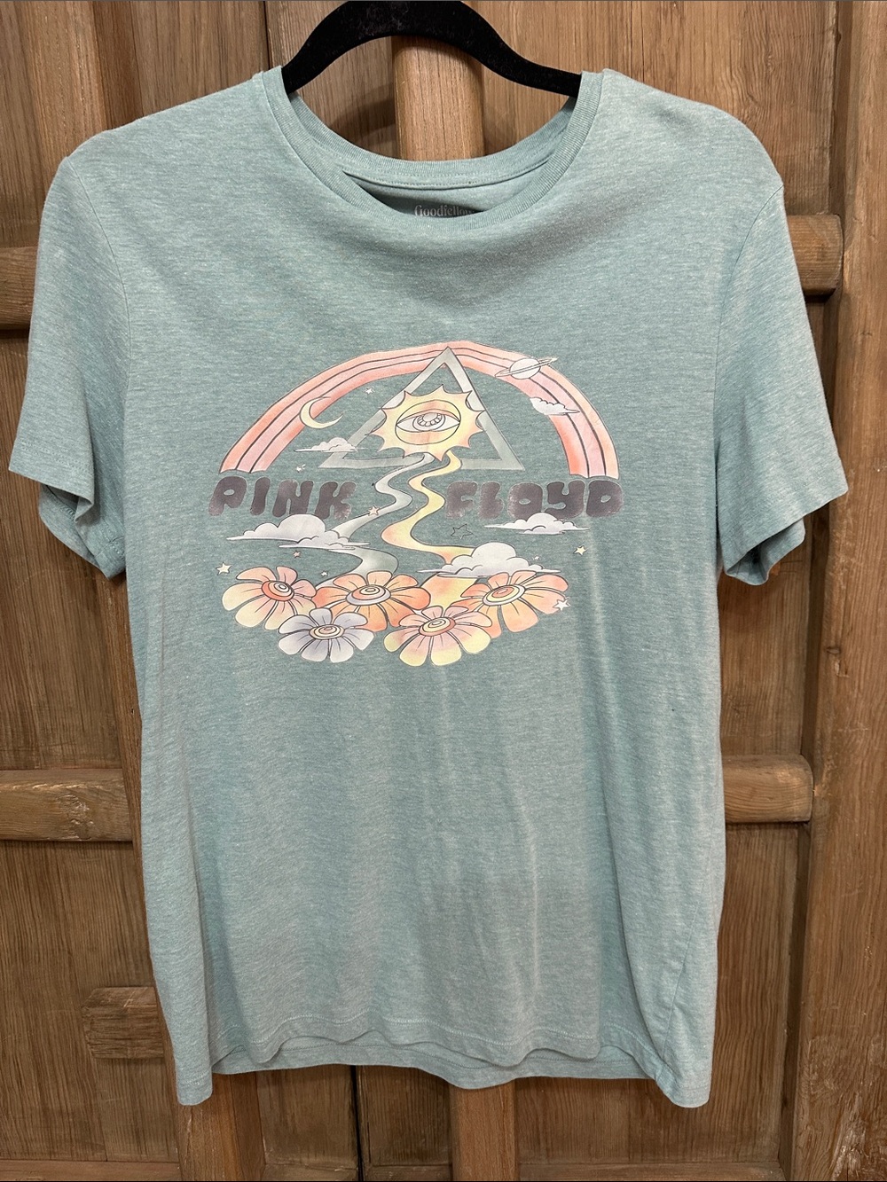 Pink Floyd Kids Tee in Heather Teal with Pastel Rainbow Graphic